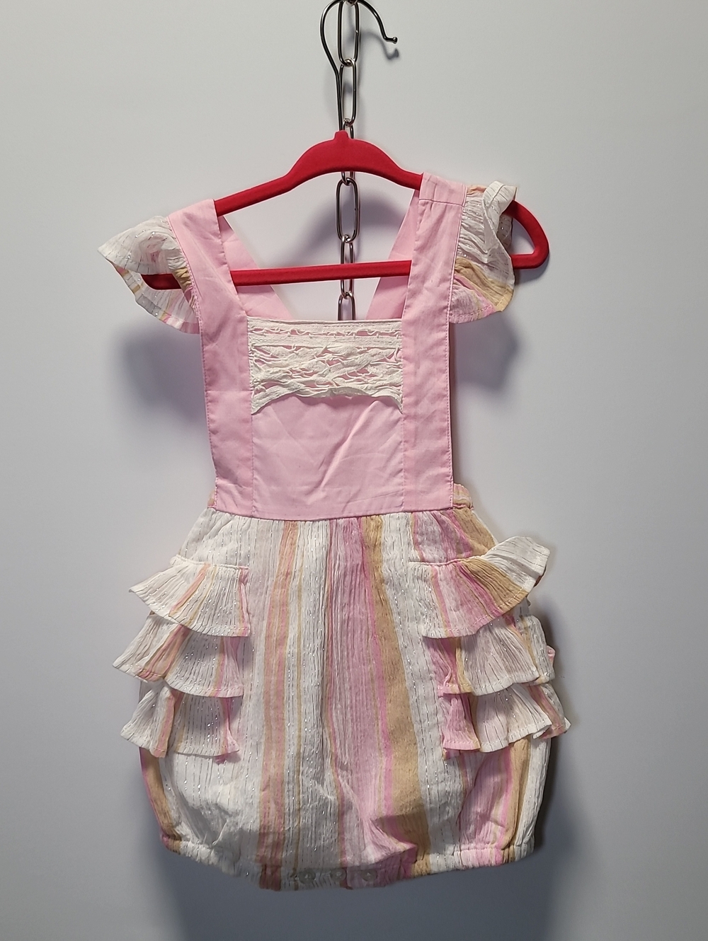 Well Dressed Wolf Pink and Pastel Stripe Ruffle Overalls